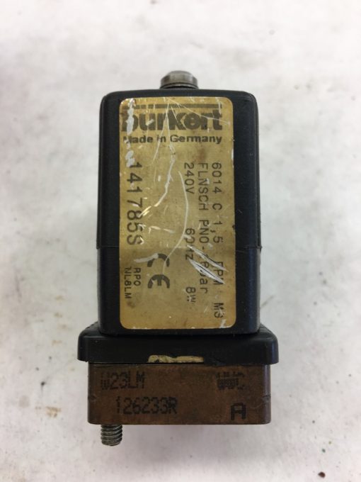 USED GREAT CONDITION BURKERT 141785S SOLENOID VALVE, 240V, 60HZ, 8W, (SB5) 2