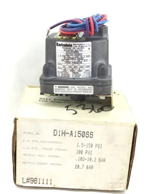 NIB! BARKSDALE D1H-A150SS PRESSURE or VACUUM ACTUATED SWITCH (H280) 1