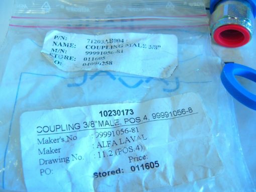 ALFA LAVAL COUPLING 3/8″ MALE, 99991056-8 NEW!!! (G76) 2