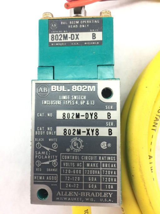 ALLEN BRADLEY 802M-DY8 PRE-WIRED FACTORY SEALED LIMIT SWITCH ROLLER TYPE (B25) 2