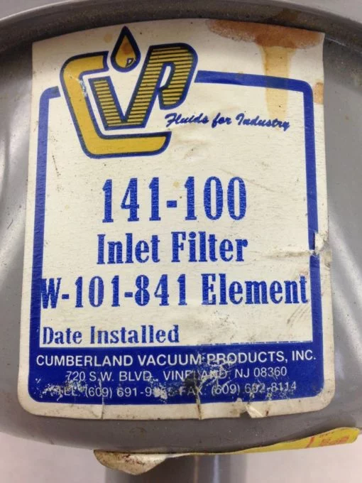 ACUUM PRODUCTS 141-100 INLET FILTER W-101-841 ELEMENT (F287) 2