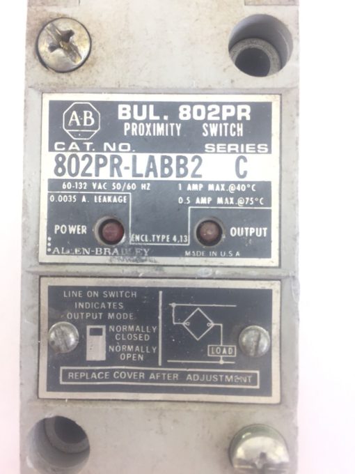 ALLEN BRADLEY SELF CONTAINED PROXIMITY SWITCH 802PR-LABB2 SERIES C (SB4) 2