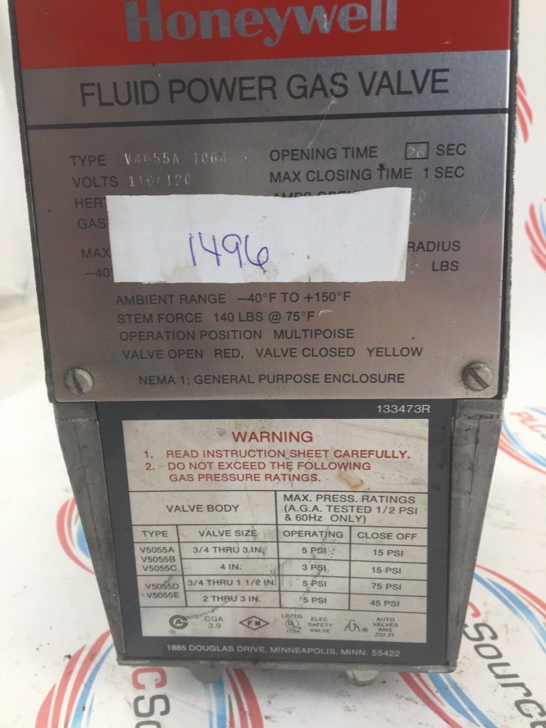 HONEYWELL FLUID POWER GAS VALVE V4055A1064 110/120V