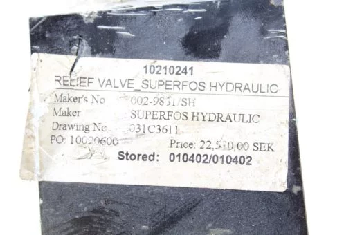 Superfos Hydraulic Relief Valve 002-9831/SH *NEW* (B281) 2